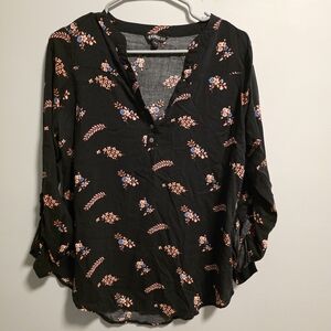 Express Black and Blue Floral Blouse